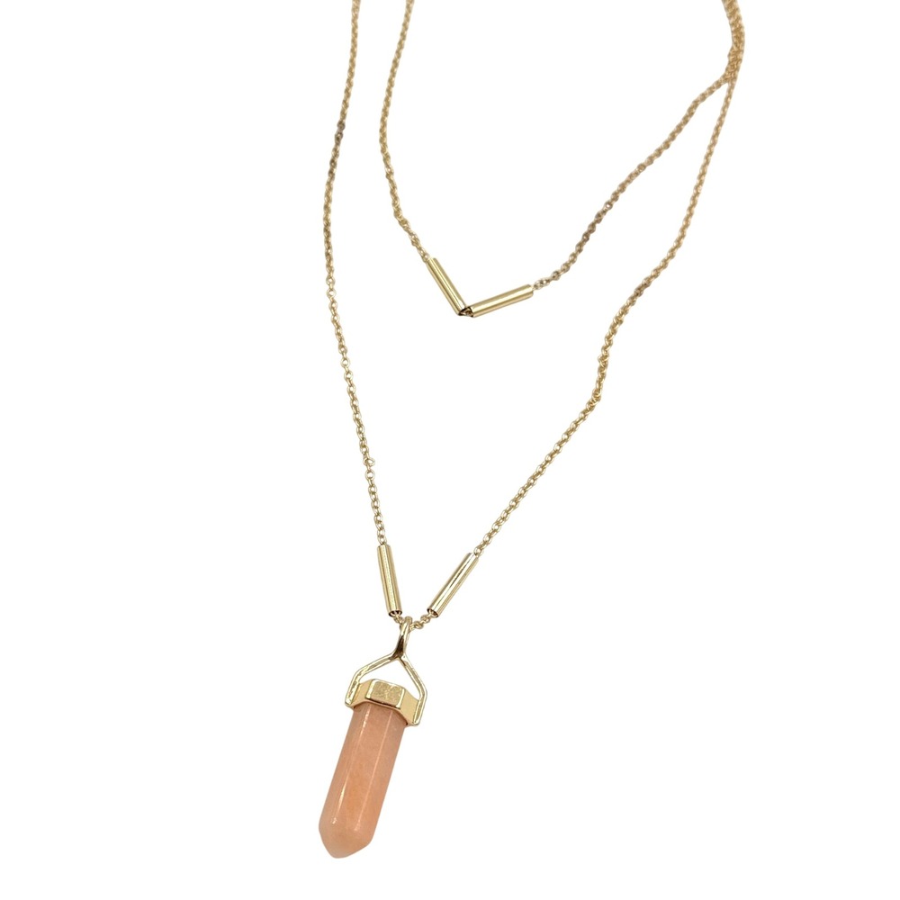 Rose Quartz Layered Necklace Gold Pink Stone Crystal Tiered Boho Minimalist